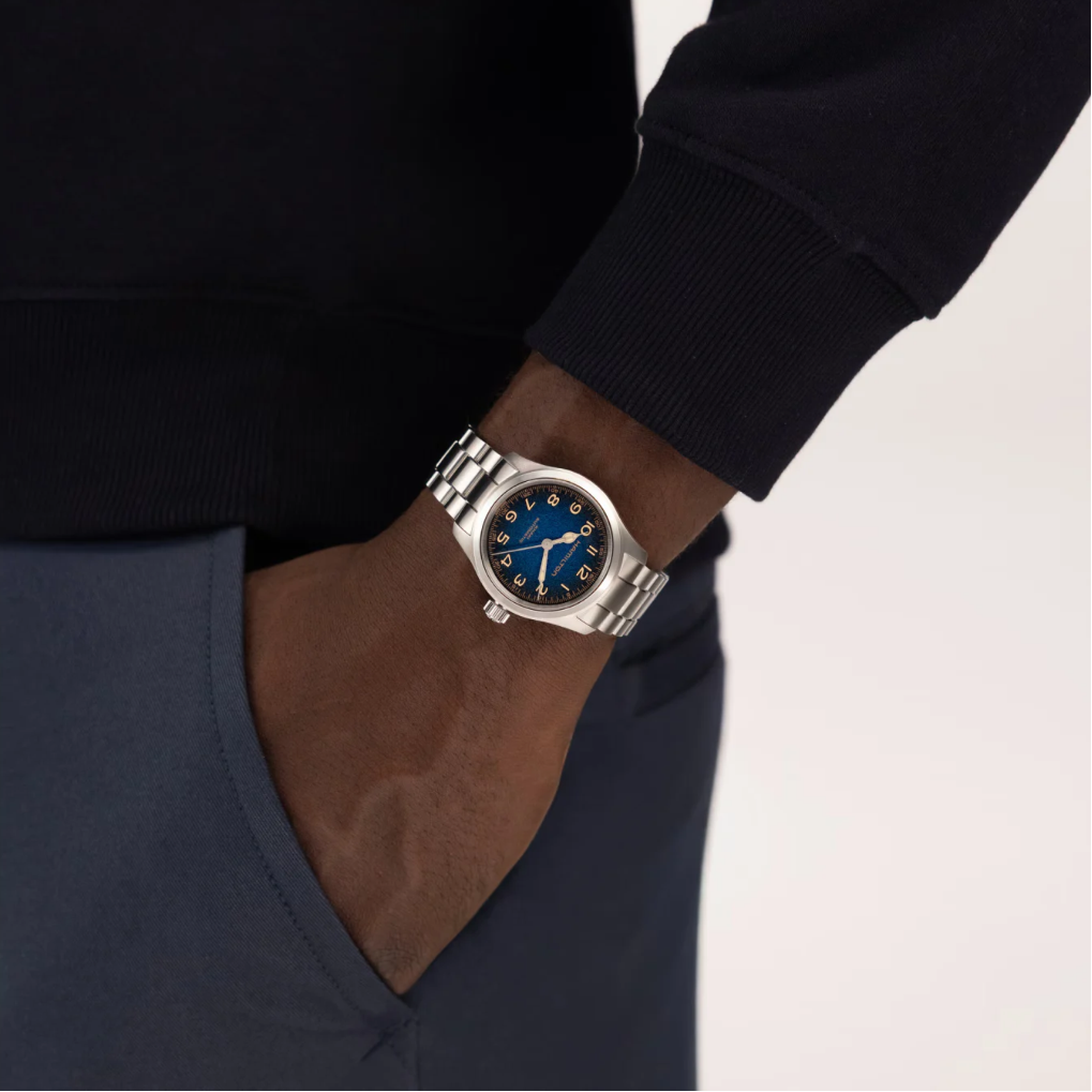 reloj hamilton murph de la pelicula interstellar 38mm esfera azul con cadena de acero