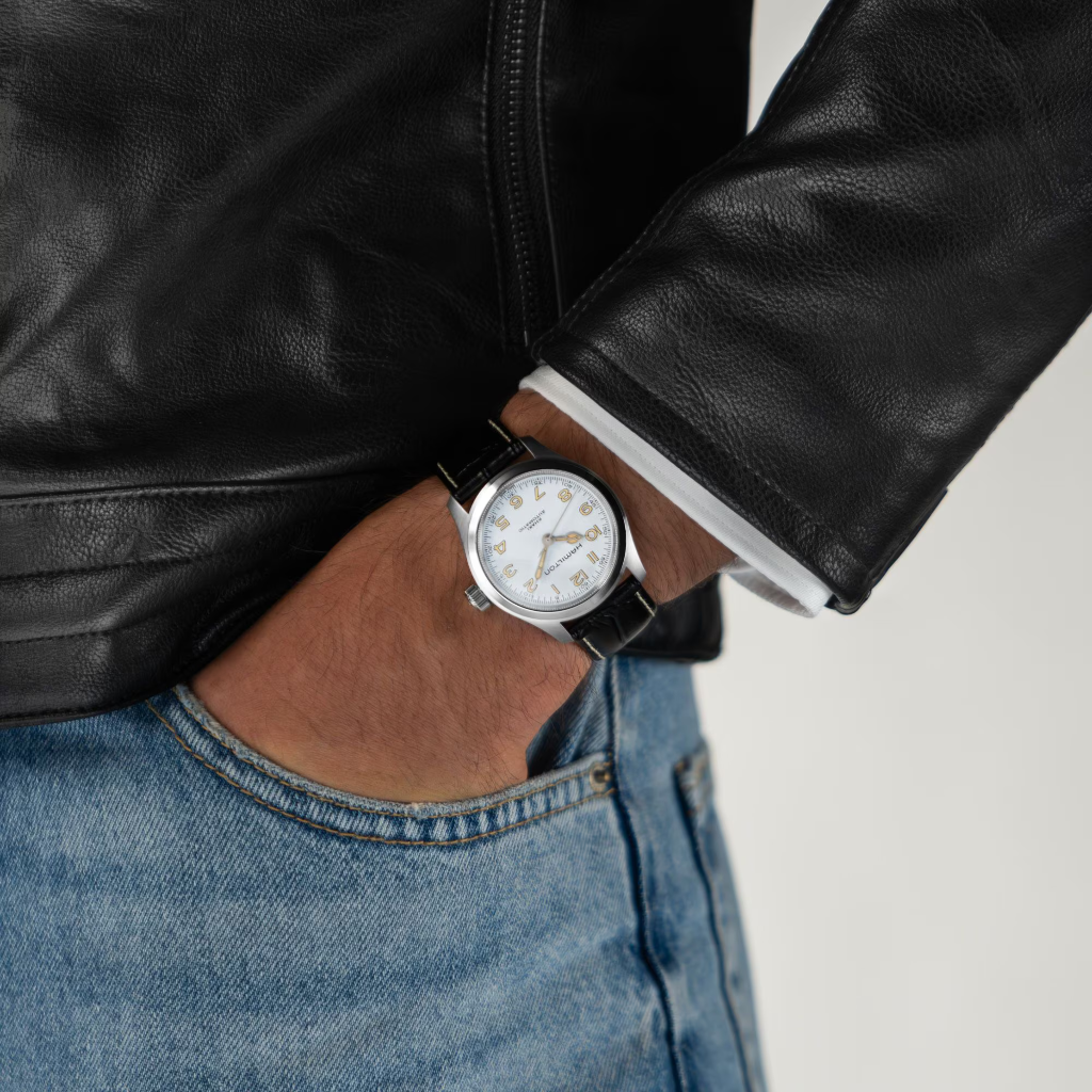 reloj hamilton murph de la pelicula interstellar 38mm correa negra y esfera blanca automatico