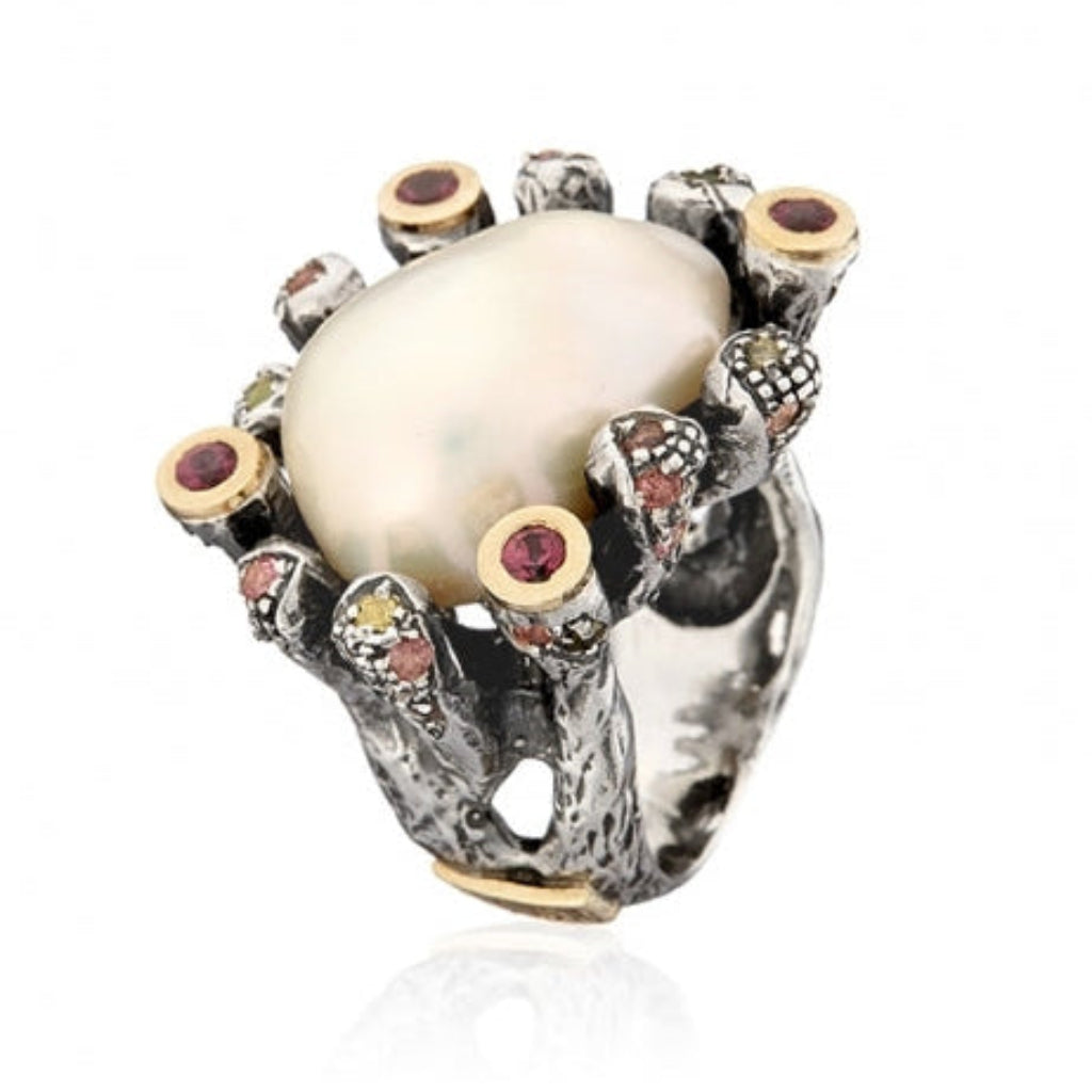 Anillo de Perla Cultivada y Turmalinas Styliano