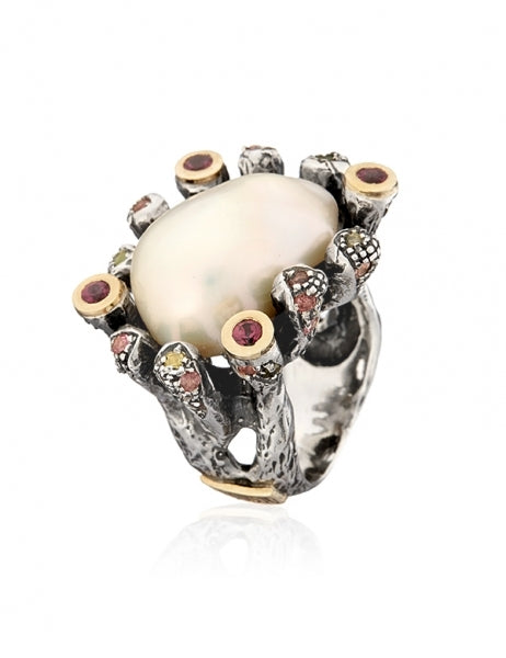 Anillo de Perla Cultivada y Turmalinas Styliano