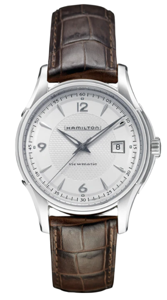 Reloj correa marrón y esfera plateada Hamilton