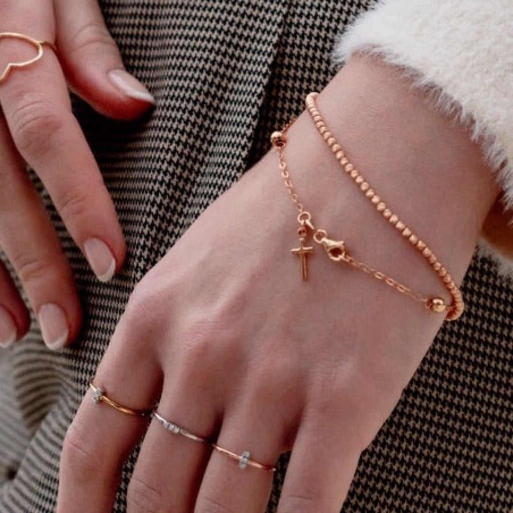 Pulsera de oro rosa de 18kt de bolas facetadas pamplona