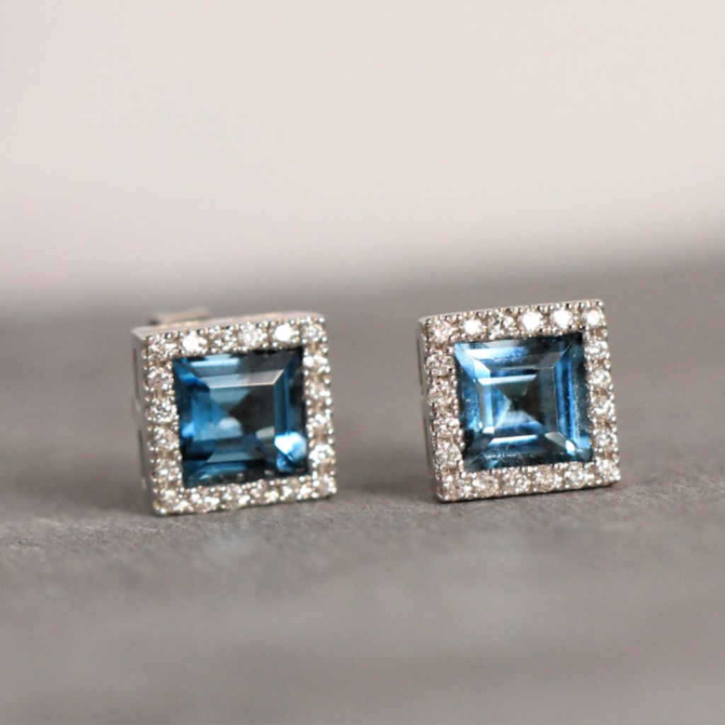 Pendientes de novia azules: zafiro, aguamarina, topacio y tanzanita
