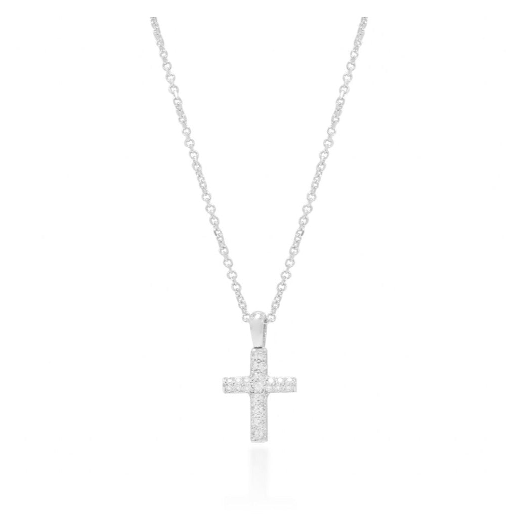 Collar en oro blanco de 18 quilates con cruz pavé de 17 diamantes naturales talla brillante de 0,28 cts en total