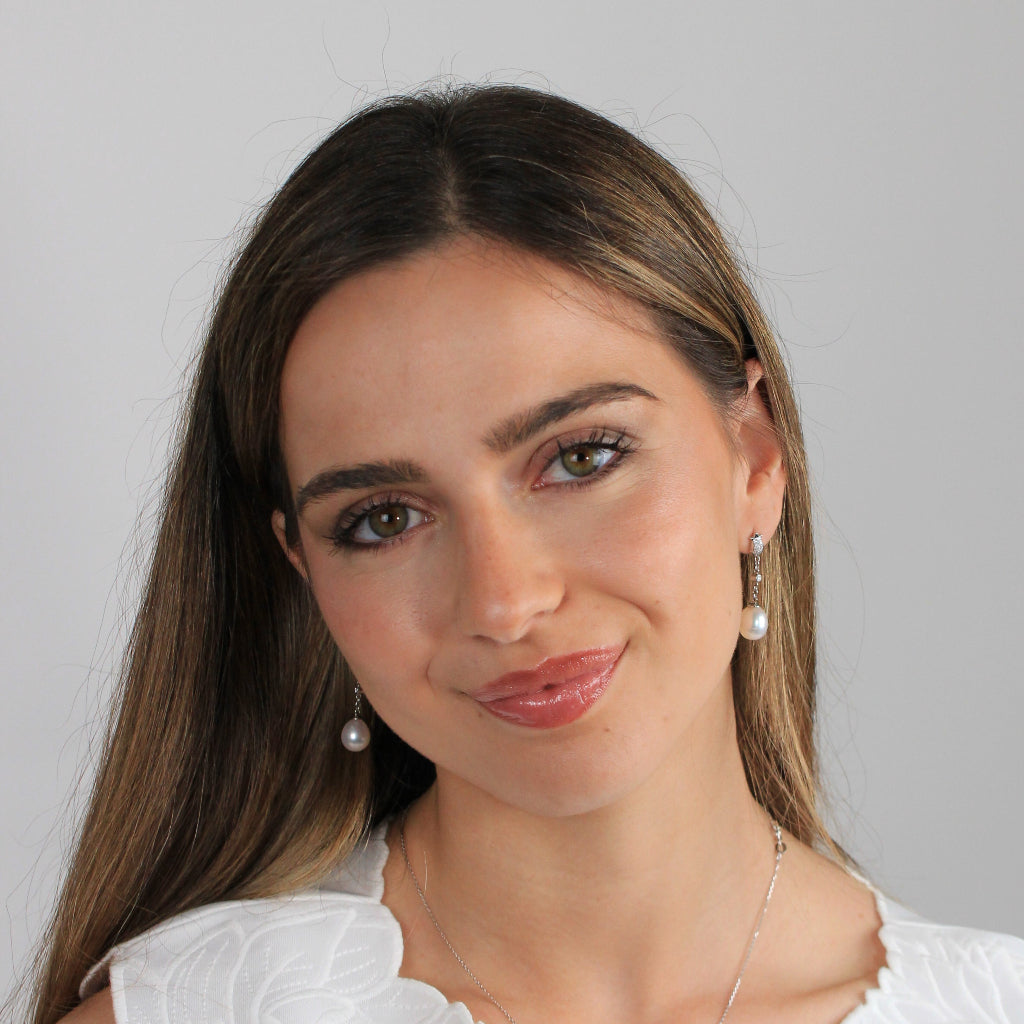 Pendientes para novia de oro blanco de 18k, perlas y diamantes