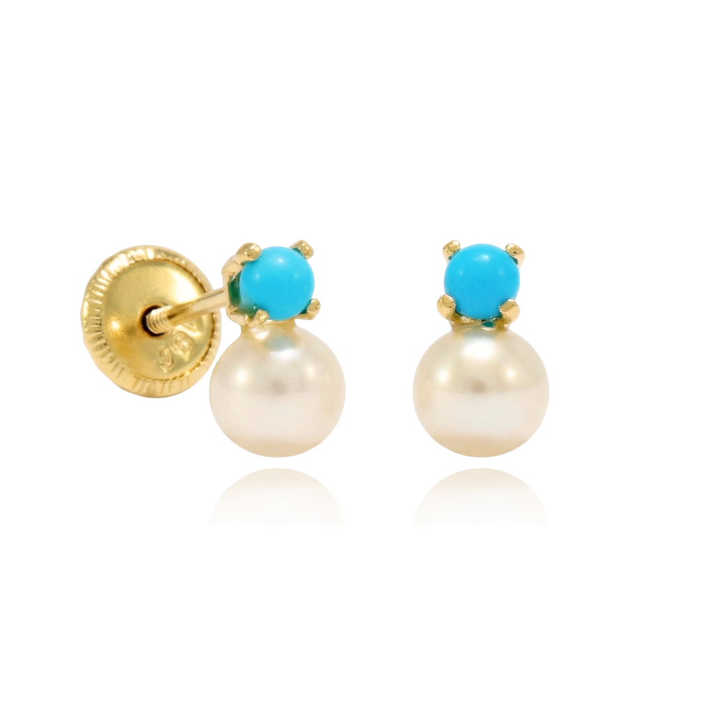 Pendientes bebé oro amarillo perla y turquesa