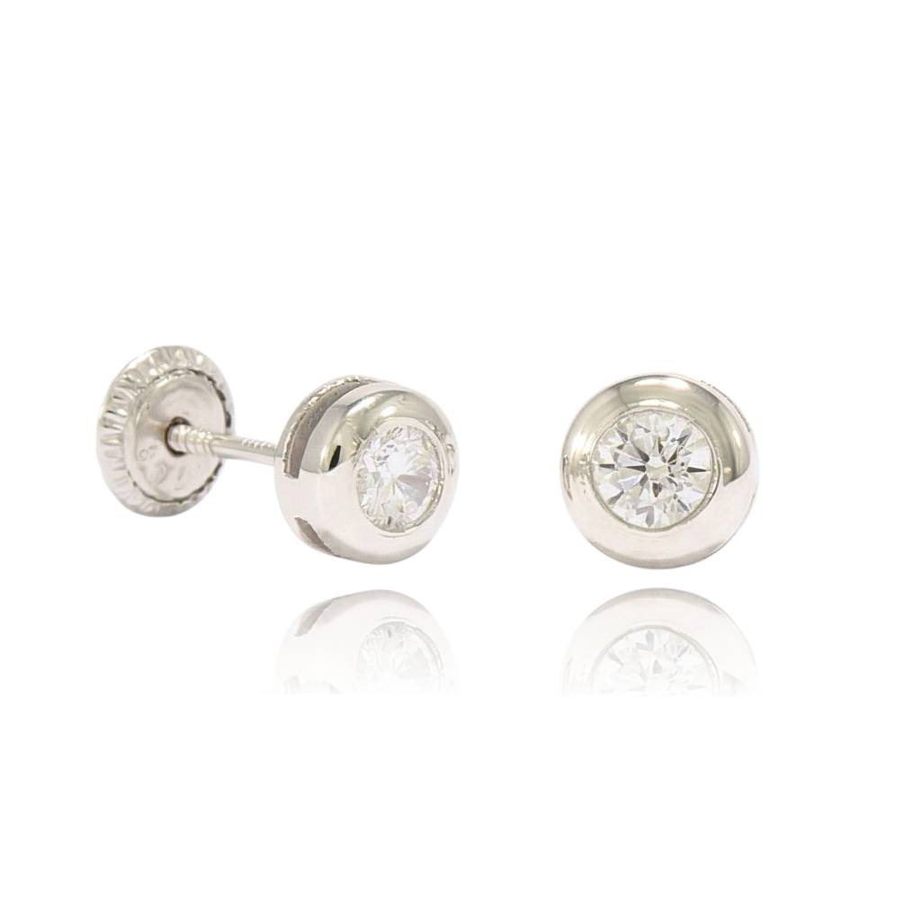 Pendientes Niña Oro Blanco Chatón Grande