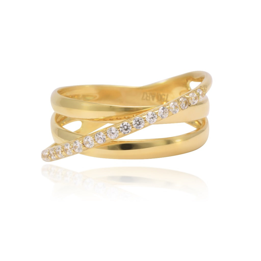 Anillo bandas cruzadas oro. joyeria pamplona