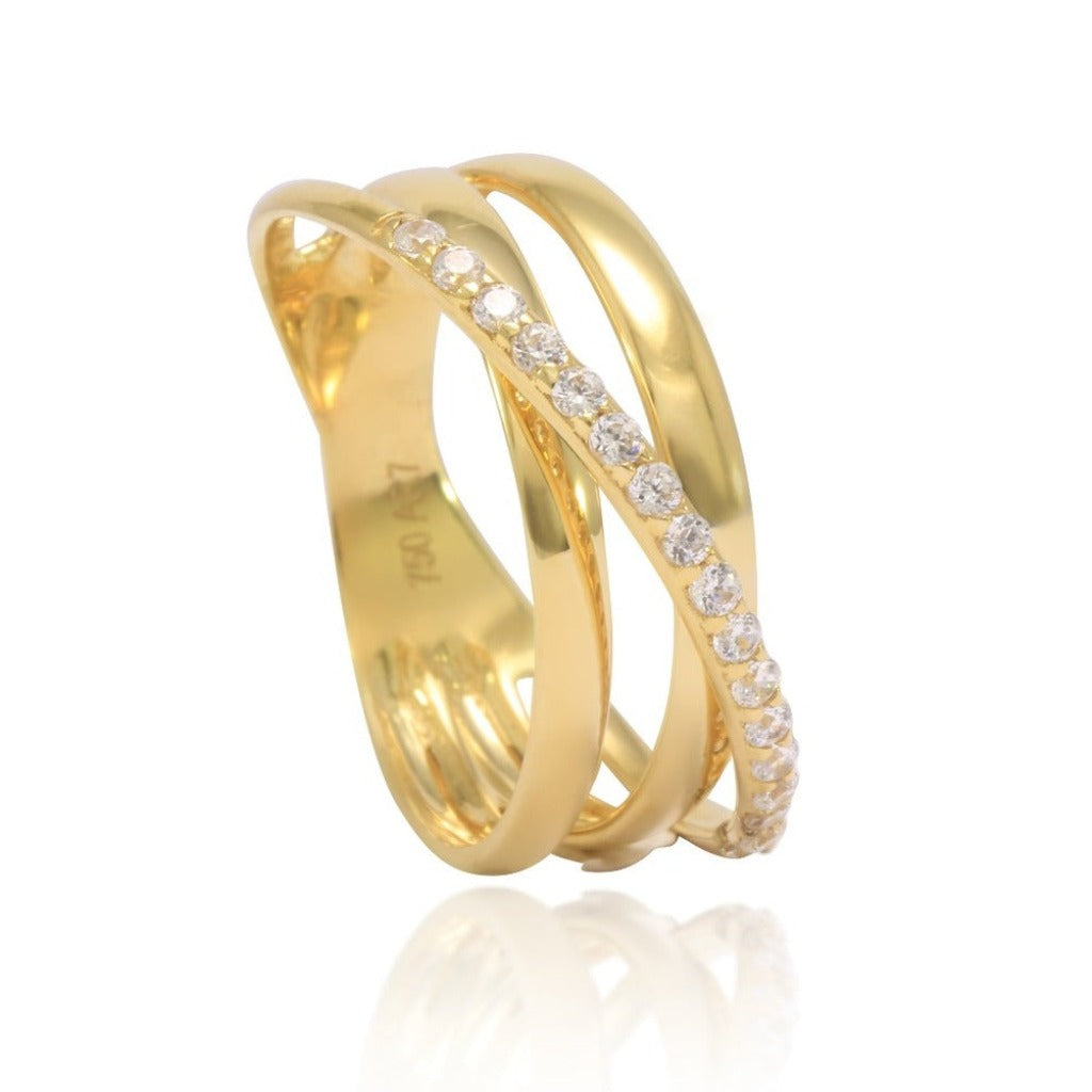 Anillo bandas cruzadas oro. joyeria pamplona