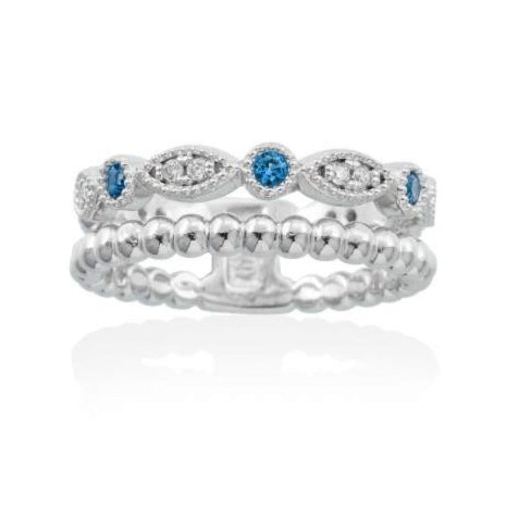 Anillo de plata de primera ley (925) con baño de rodio, circonita&amp;nbsp;incolora y espinela azul sintética