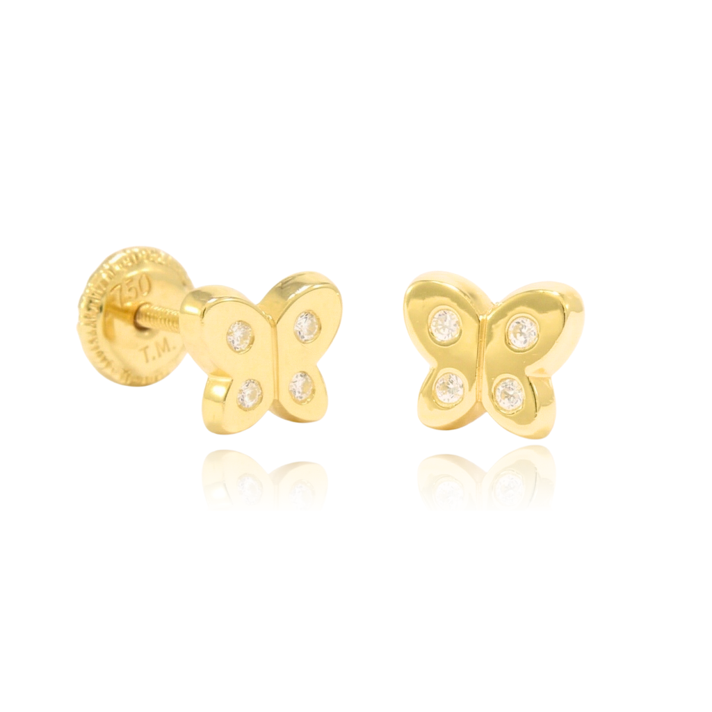 Pendientes de niña oro amarillo 18k mariposa y circonitas
