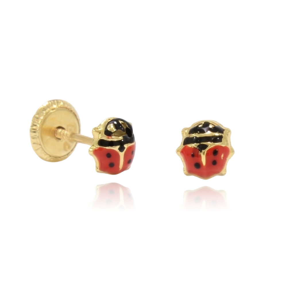Pendientes de bebé mariquita roja oro amarillo 18k