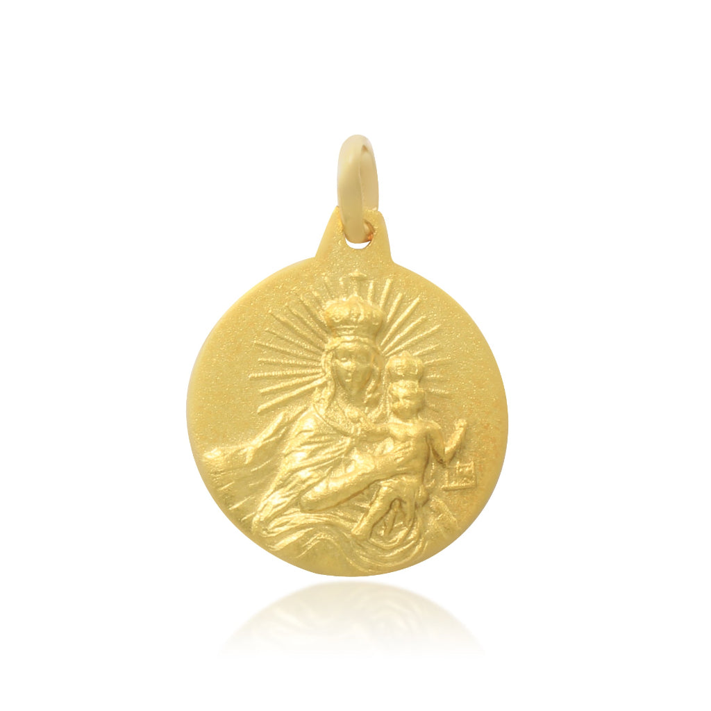 Colgante escapulario realizado en oro amarillo de 18 quilates con Virgen del Carmen y Sagrado Corazón.