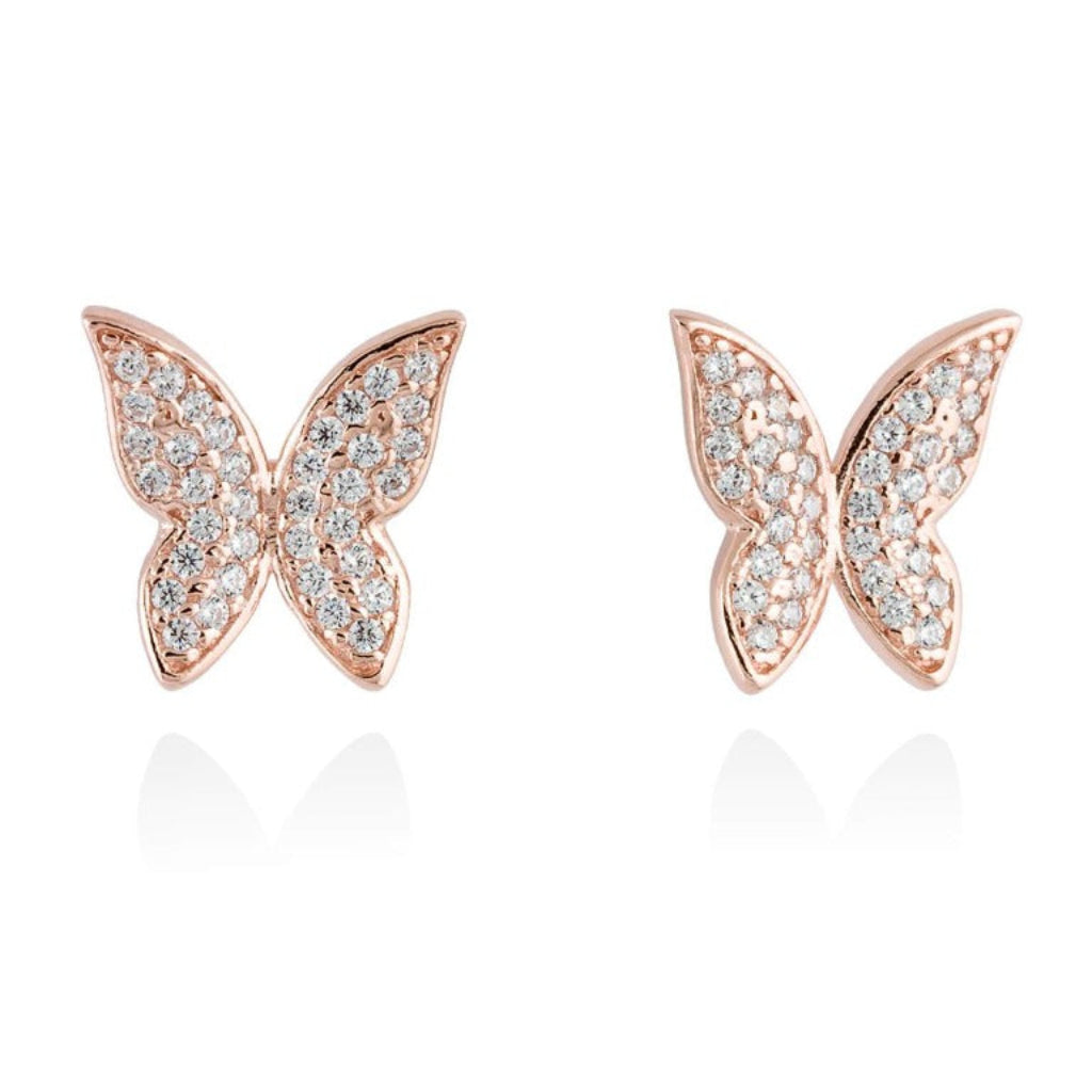 Pendientes de plata de primera ley (925) chapada en oro rosa de 18 quilates con circonita incolora