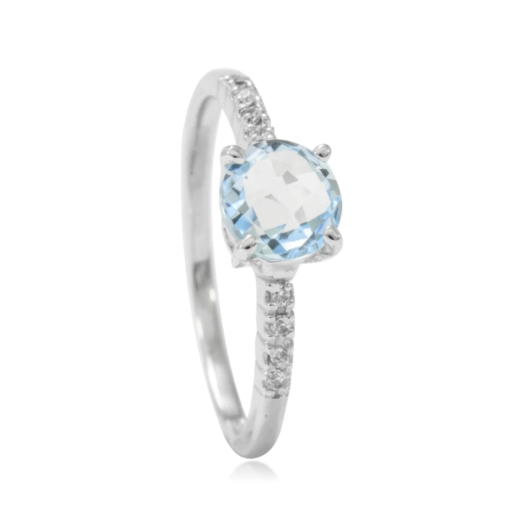 Anillo de oro blanco 18kt  y aguamarina central Pamplona