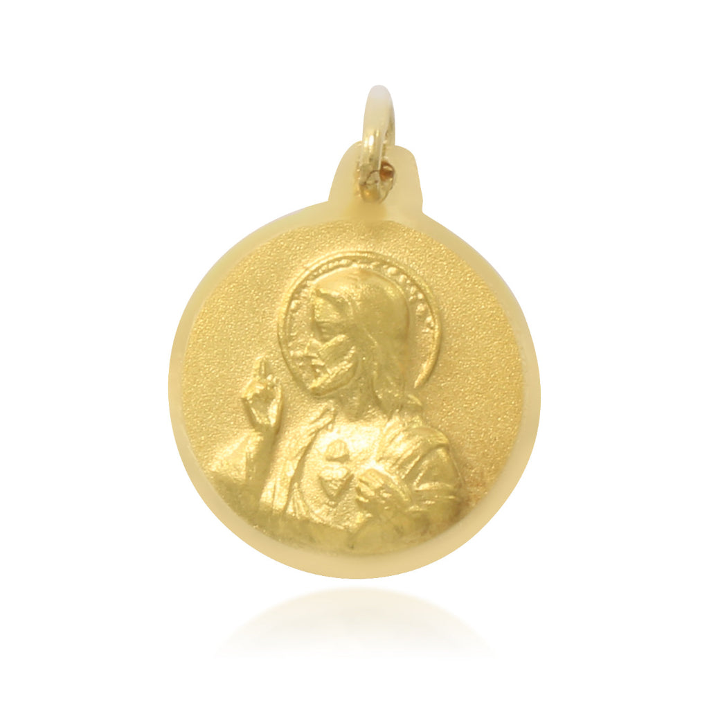 Colgante escapulario realizado en oro amarillo de 18 quilates matizado con borde liso. Escapulario con del Carmen y Sagrado Corazón.