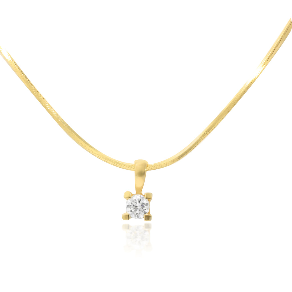 Collar realizado en oro amarillo de 18 quilates con un colgante solitario de diamante. Joyería Pamplona.