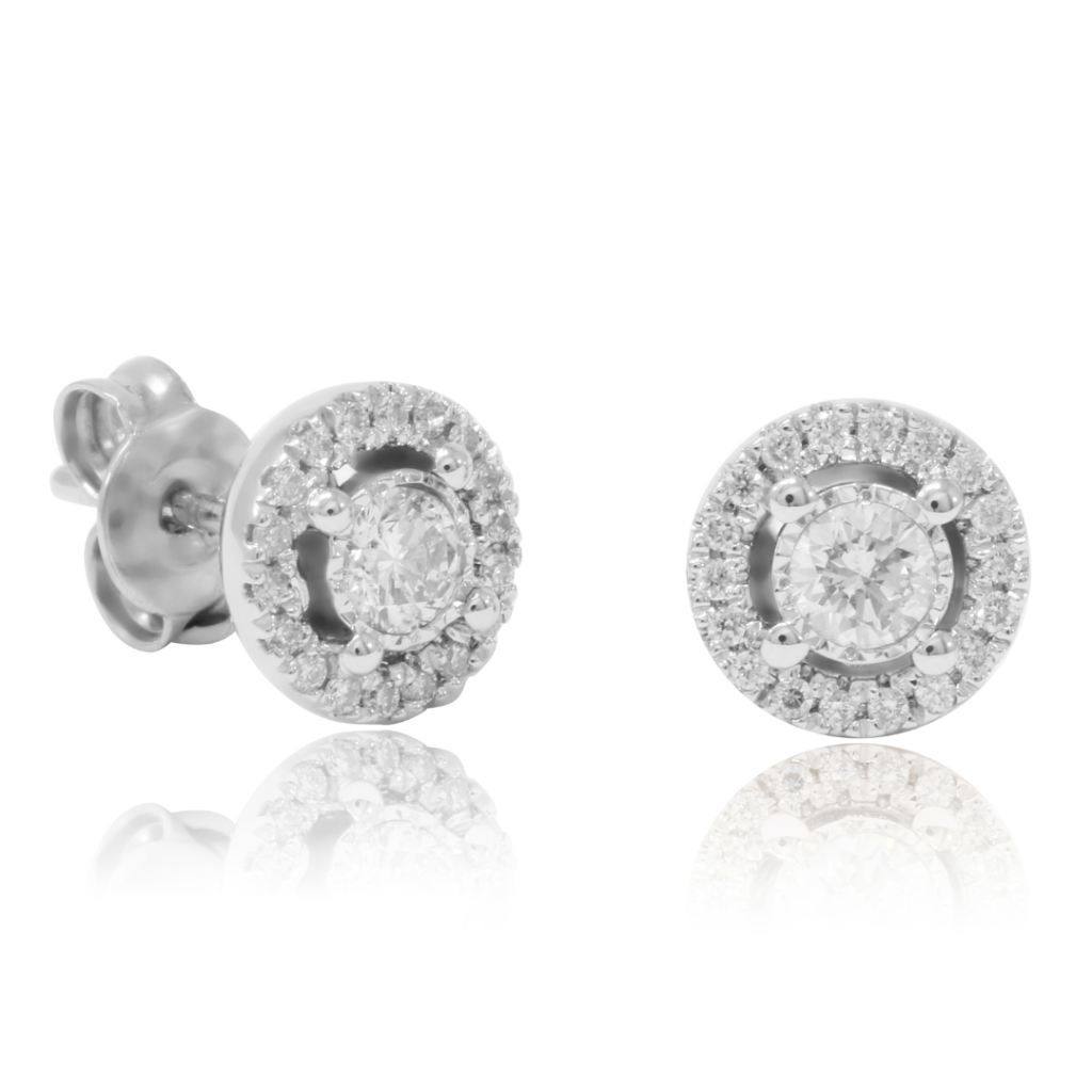 Pendientes realizados en oro blanco de 18 quilates con dos diamantes. Joyería Pamplona