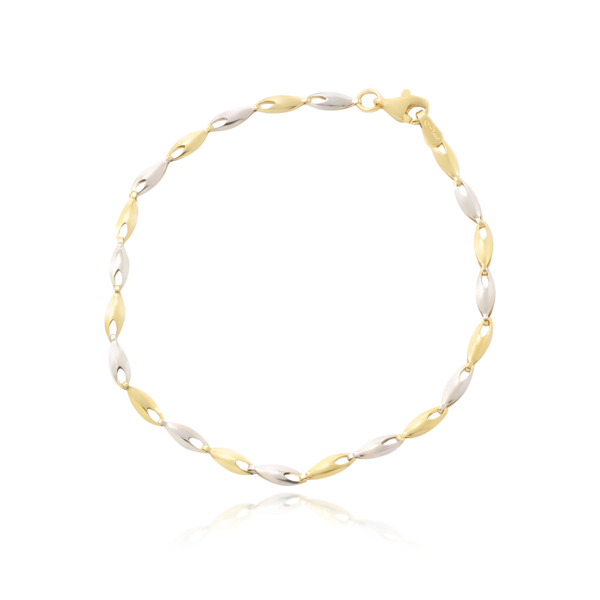 Pulsera bicolor de oro blanco y oro amarillo de 18 quilates.. Joyeria Pamplona