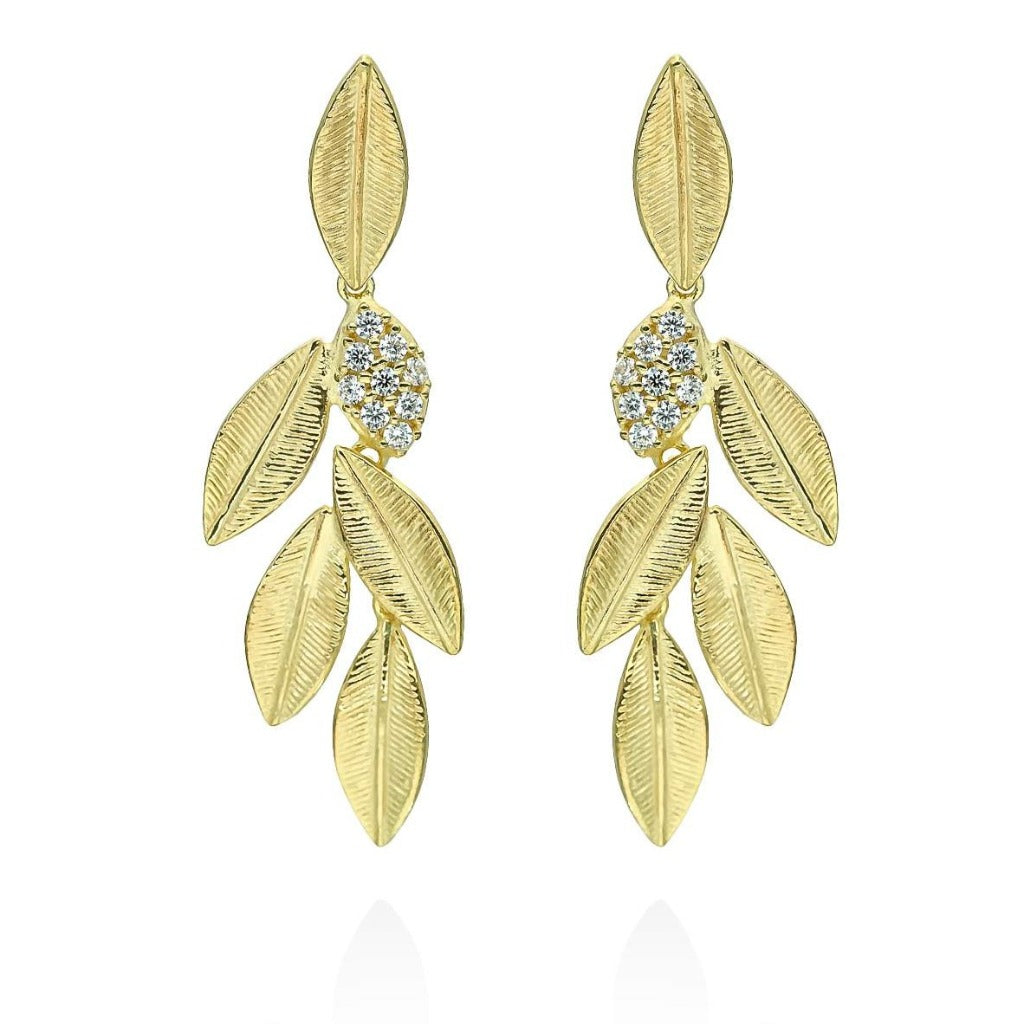 Pendientes de plata de primera ley (925) chapada en oro amarillo de 18 quilates con circonita incolora