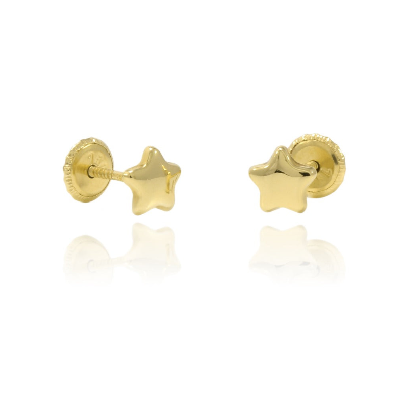 Pendientes en oro amarillo de 18 quilates con forma estrella, sistema de cierre a rosca. 