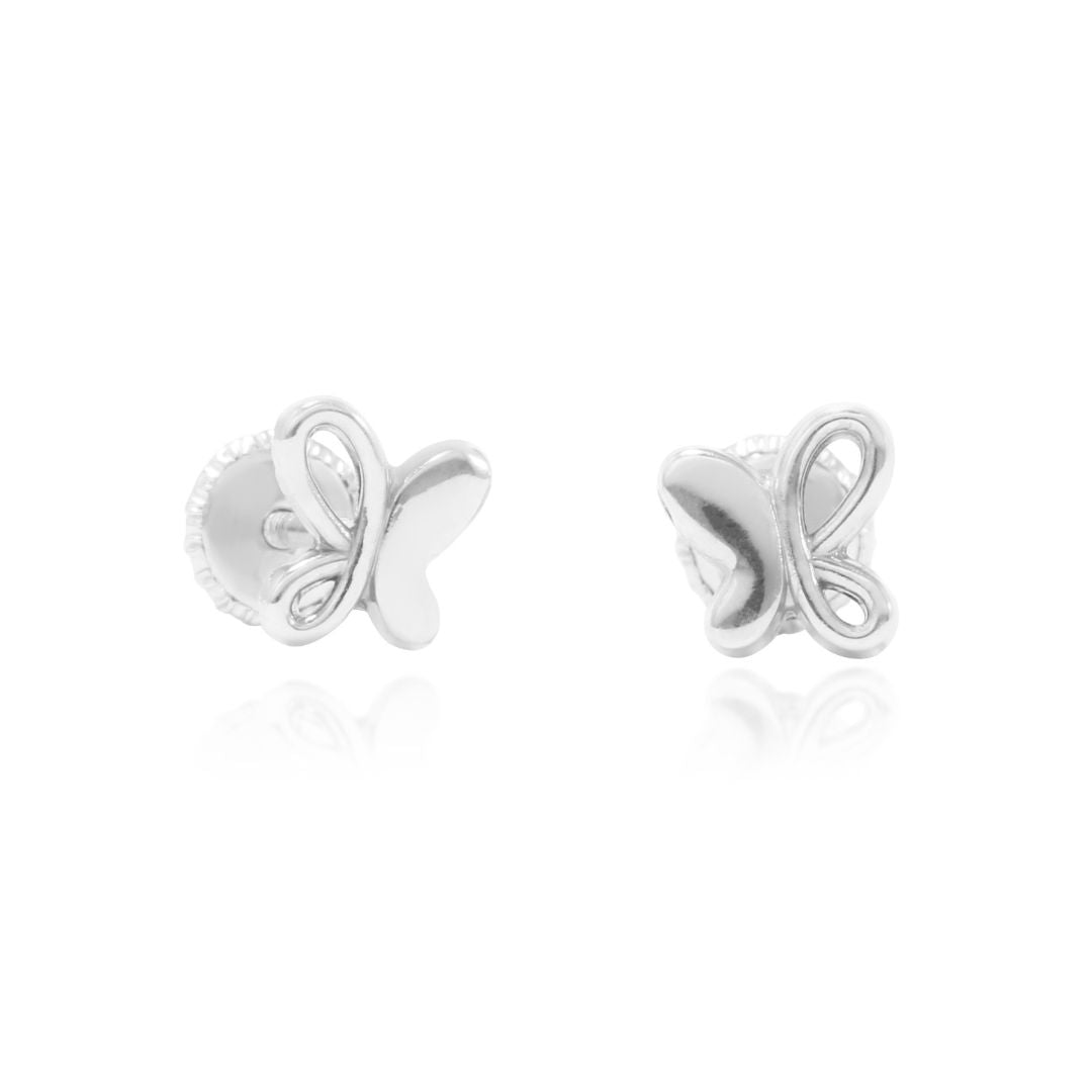 Pendientes de niña y bebé oro blanco 18k con forma de mariposa