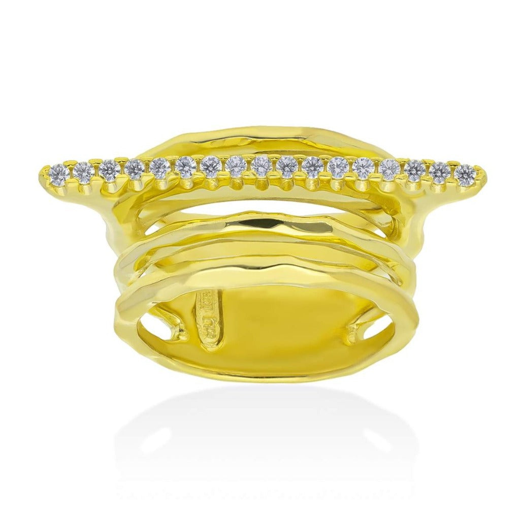 Anillo de plata de primera ley (925) chapada en oro amarillo de 18 quilates y circonita incolora