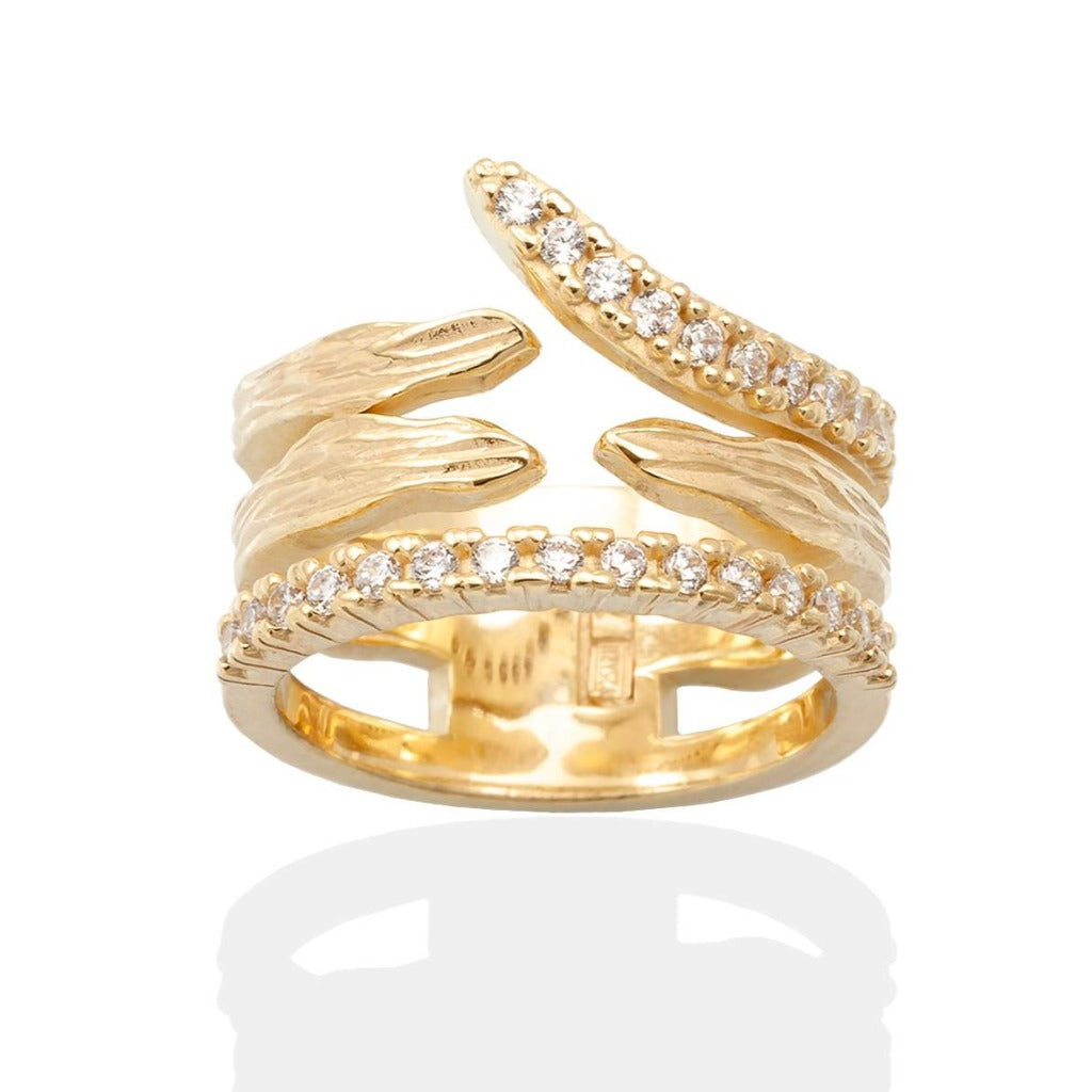 Anillo de plata de primera ley (925) chapada en oro amarillo de 18 quilates y circonita incolora