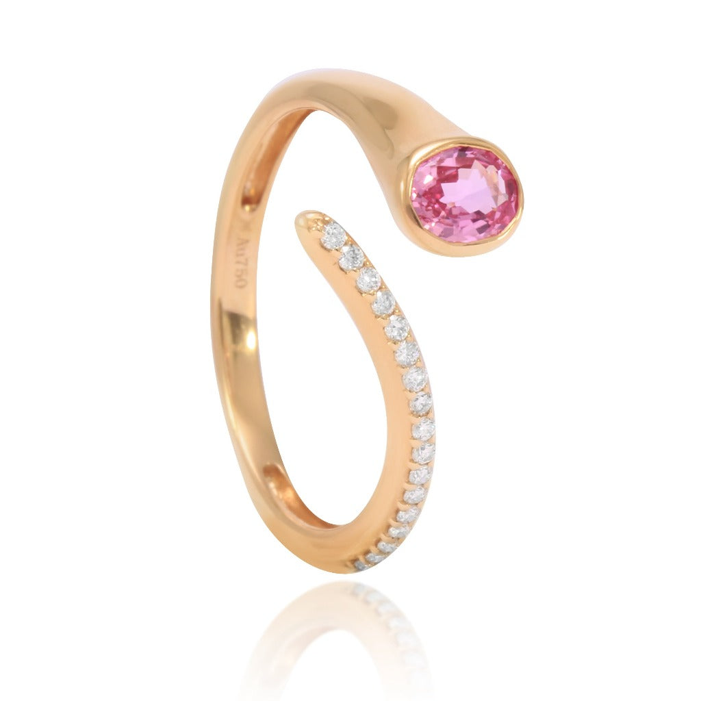 anillo oro rosa 18kt con diamantes y zafiro rosa pamplona