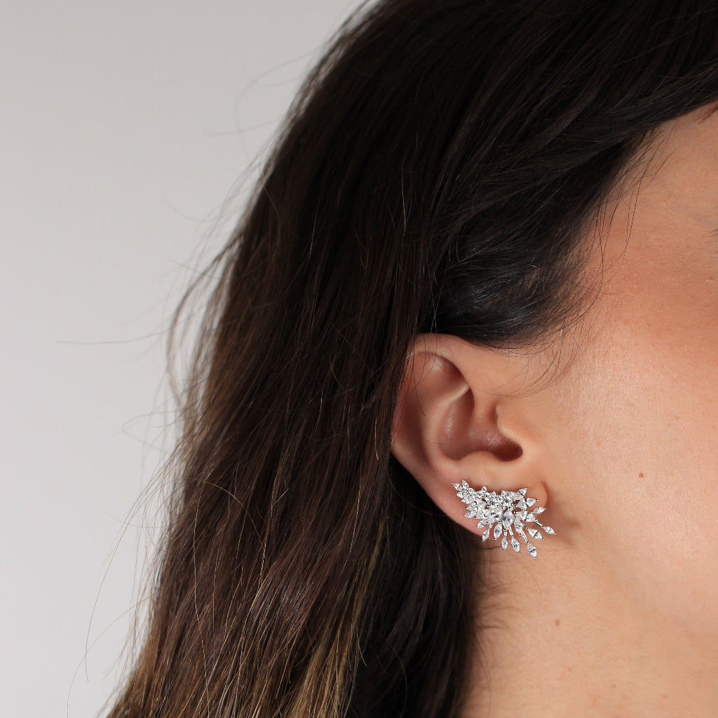 Pendientes trepadores de plata de primera ley con circonitas