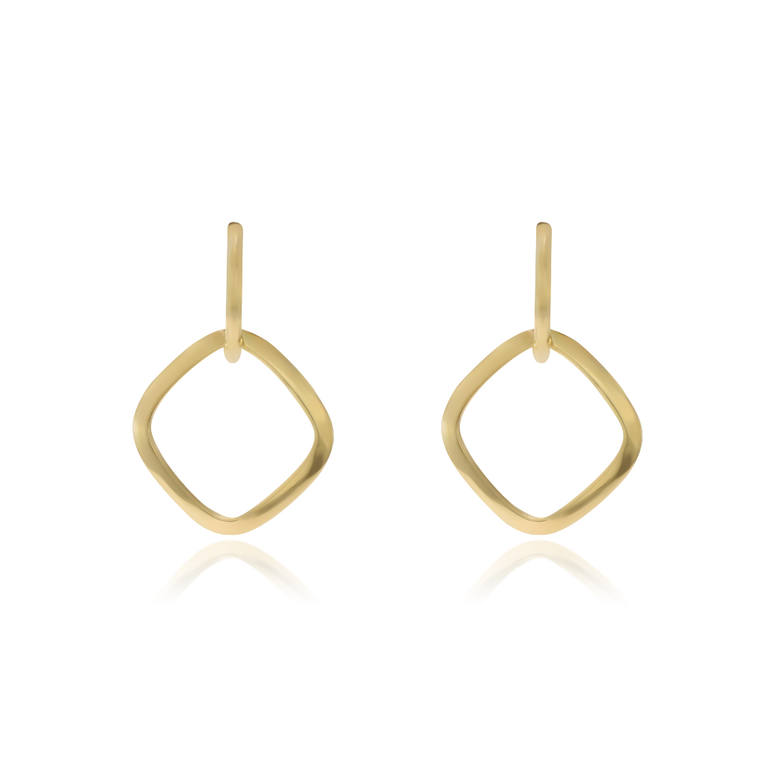 Pendientes de aro en oro amarillo de 18 quilates con un colgante abierto cuadrado suavizado