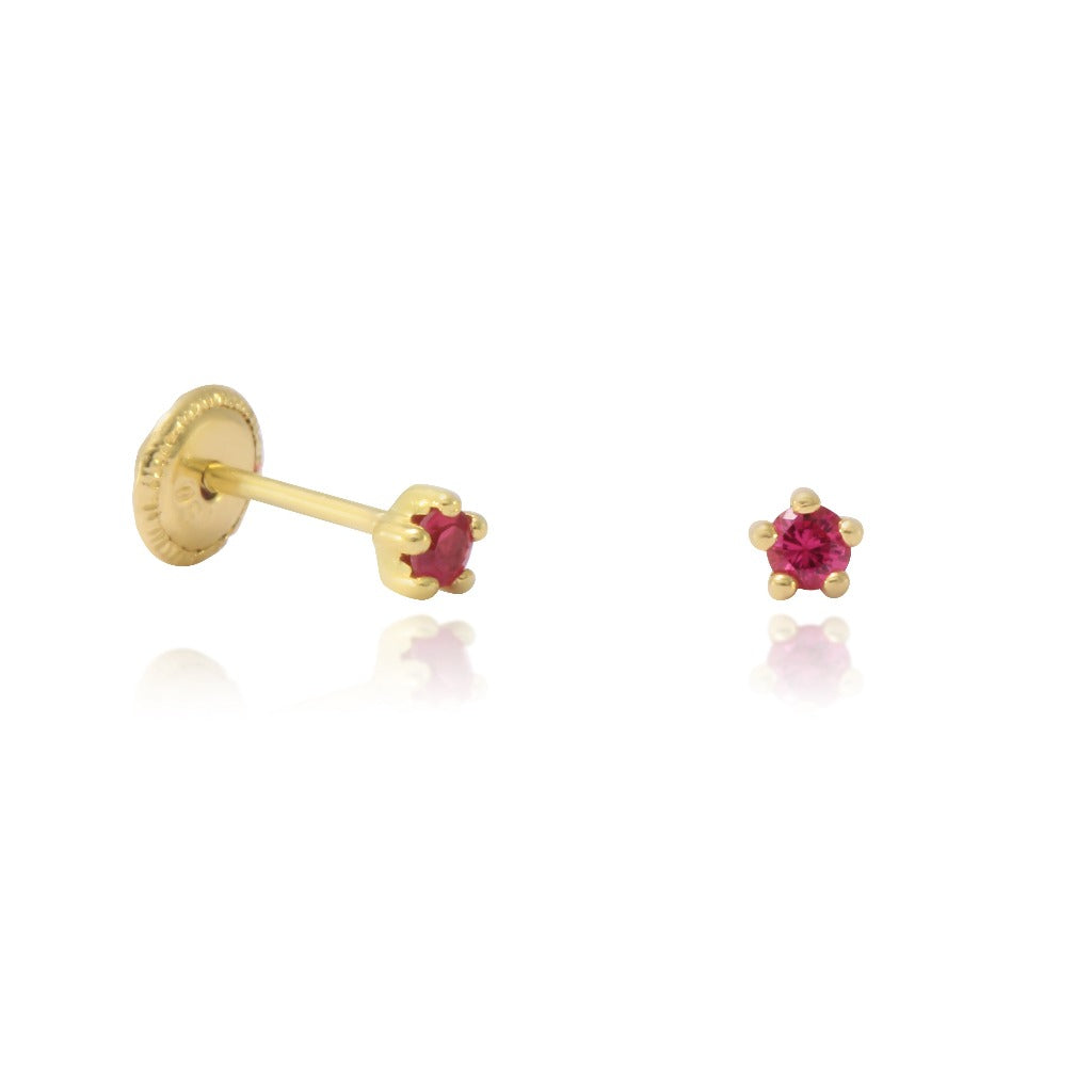 pendientes bebe en oro amarillo y circonita roja joyería pamplona