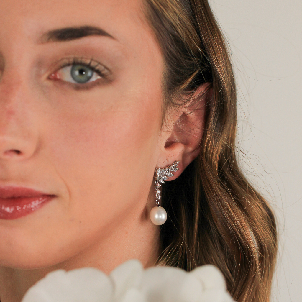 Pendientes de plata de primera ley trepadores con perla