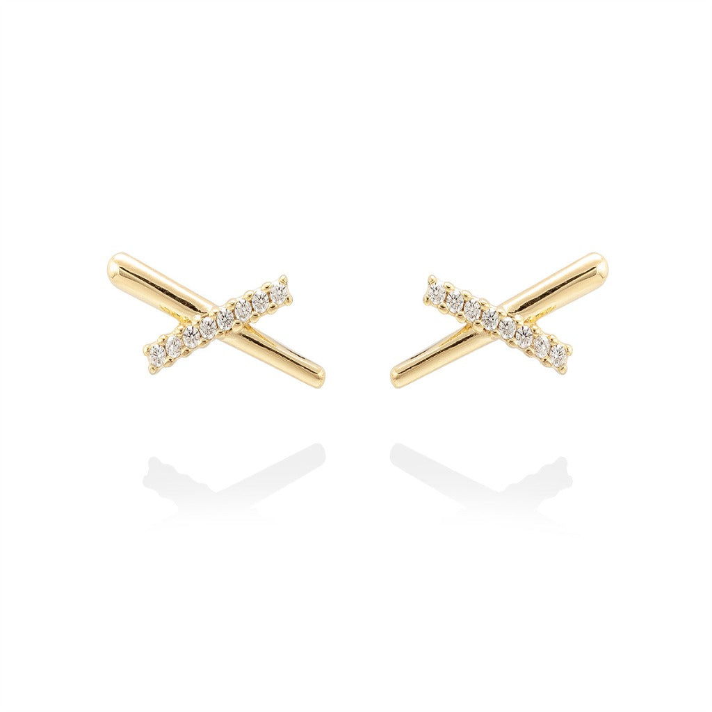 Pendientes de plata de primera ley (925) chapada en oro amarillo de 18 quilates y circonita blanca