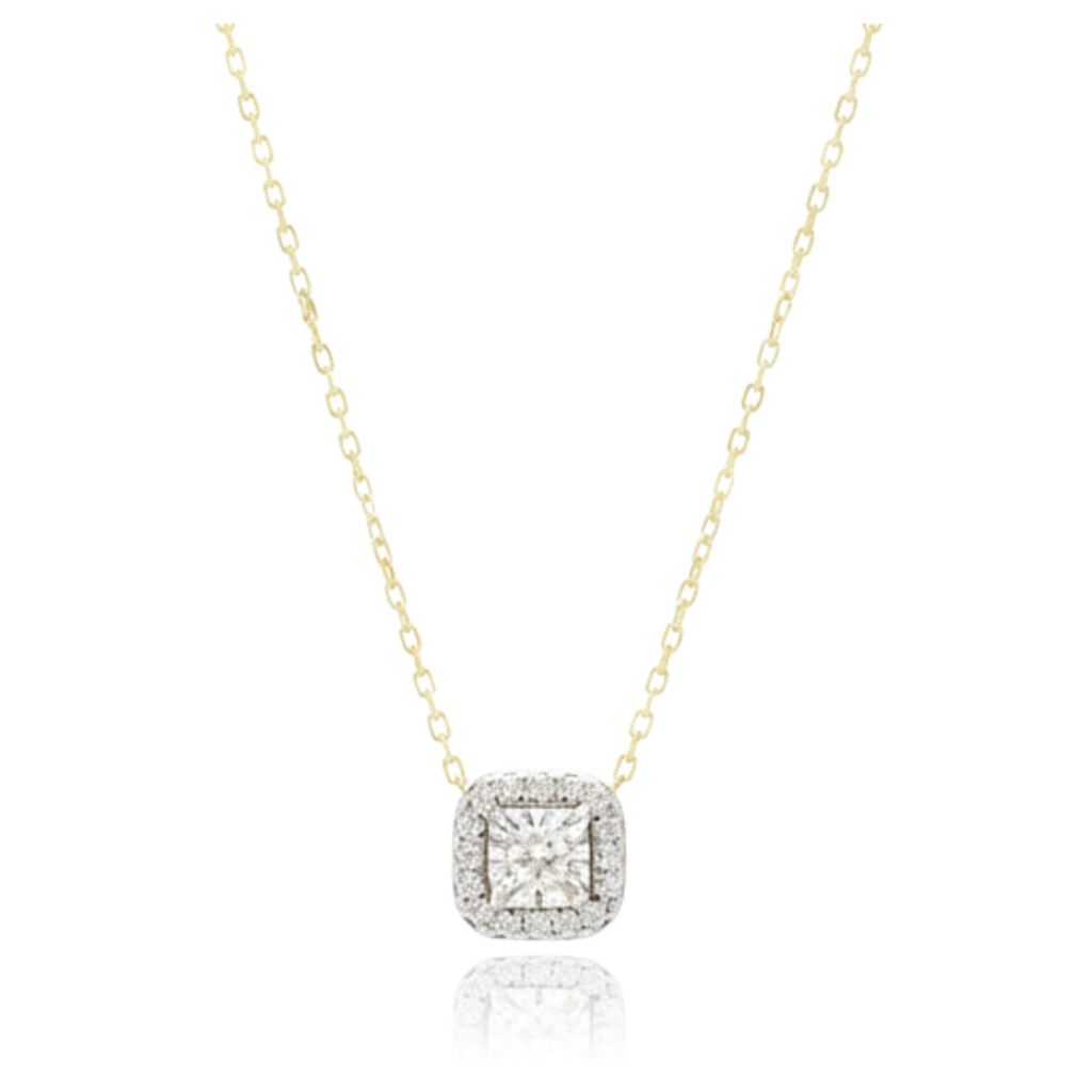 collar cuadrado en oro amarillo de 18 quilates con diamantes