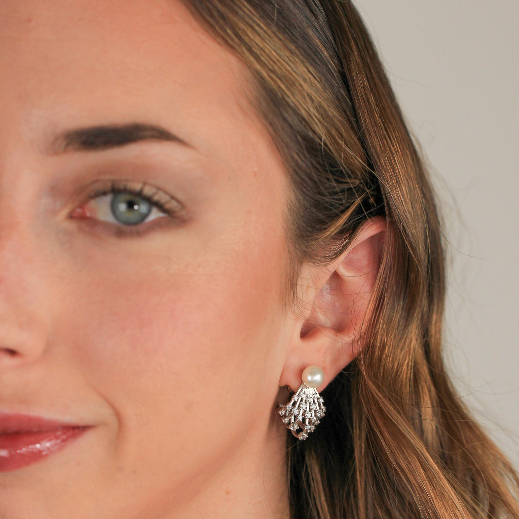 Pendientes de plata con circonitas y perla