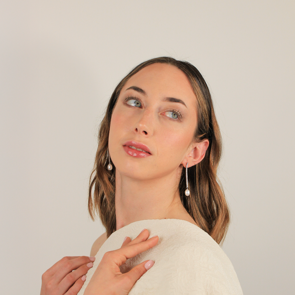 Pendientes de novia de plata de primera ley con circonitas y perlas