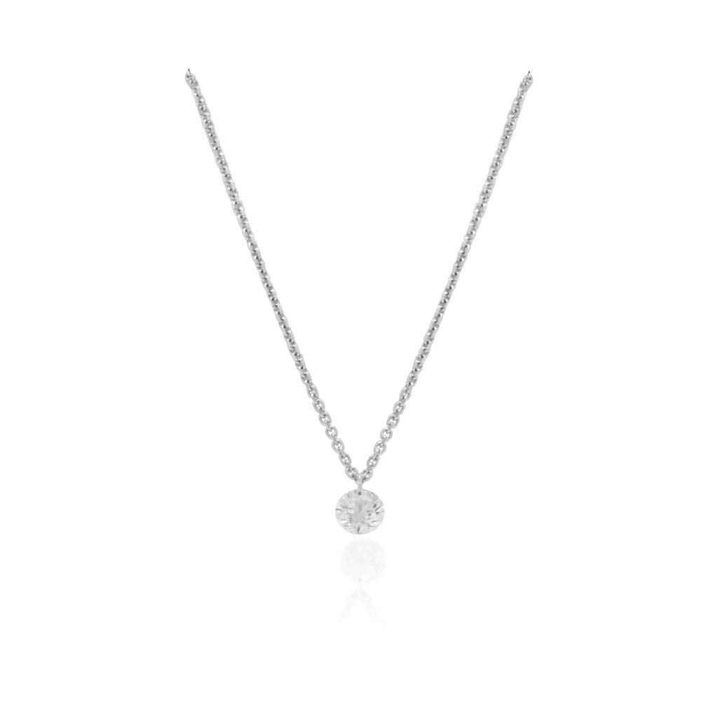 Gargantilla realizada en oro blanco de 18 quilates con un solitario de diamante talla brillante sin engastes