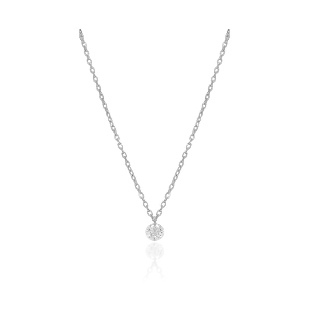Gargantilla realizada en oro blanco de 18 quilates con un solitario de diamante talla brillante sin engastes