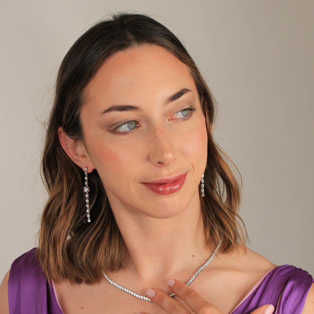 Pendientes de plata de primera ley con caída de circonitas