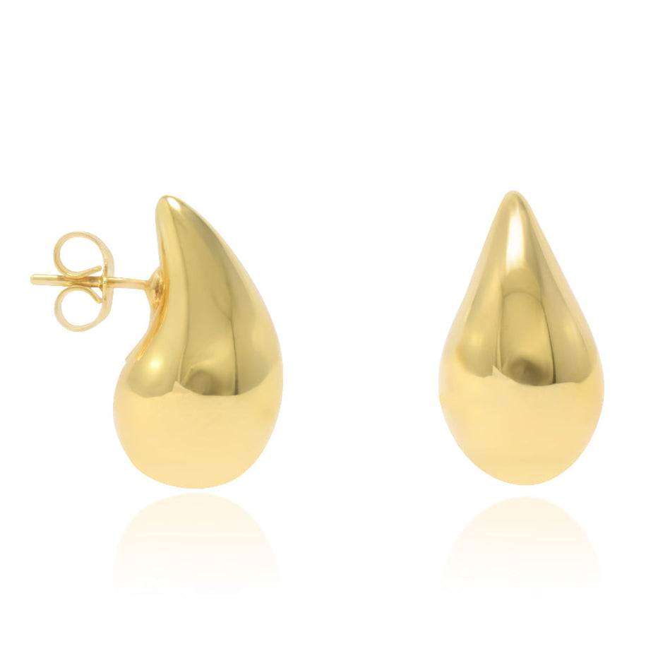Pendientes de gota grandes realizados en oro amarillo de 18 quilates. 