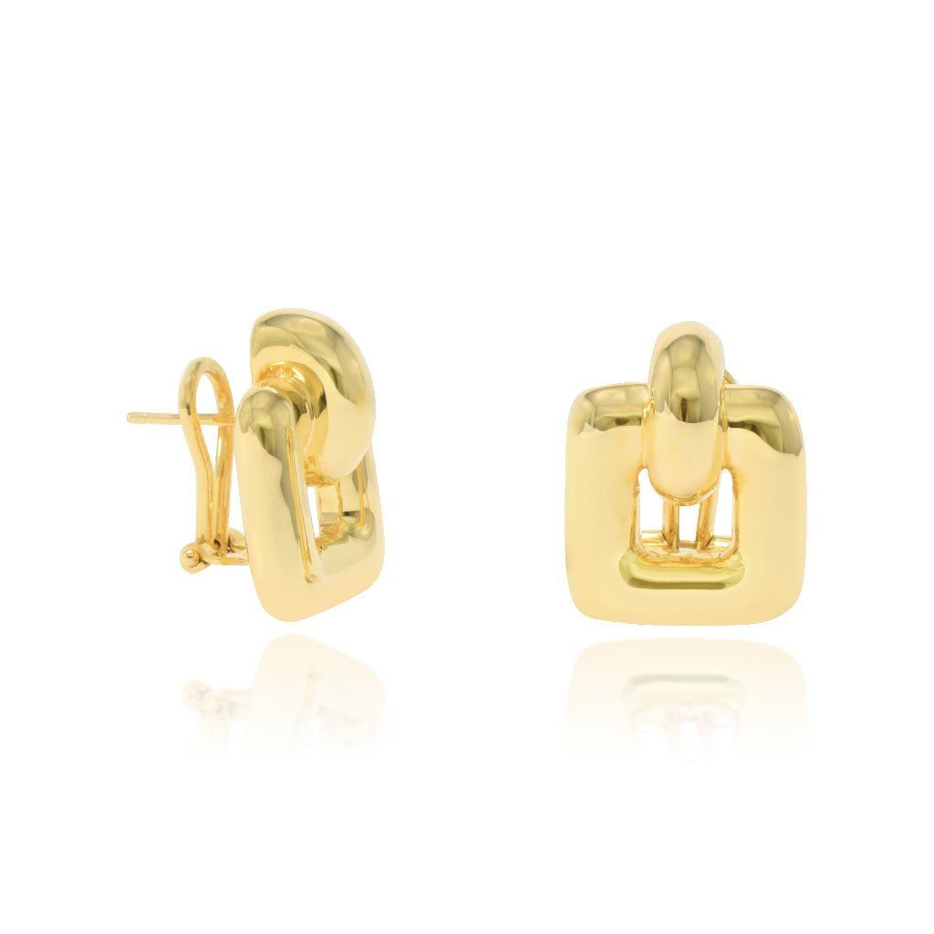 Pendientes en oro amarillo de 18 quilates en forma de cuadrado suavizados con un aro en la parte superior