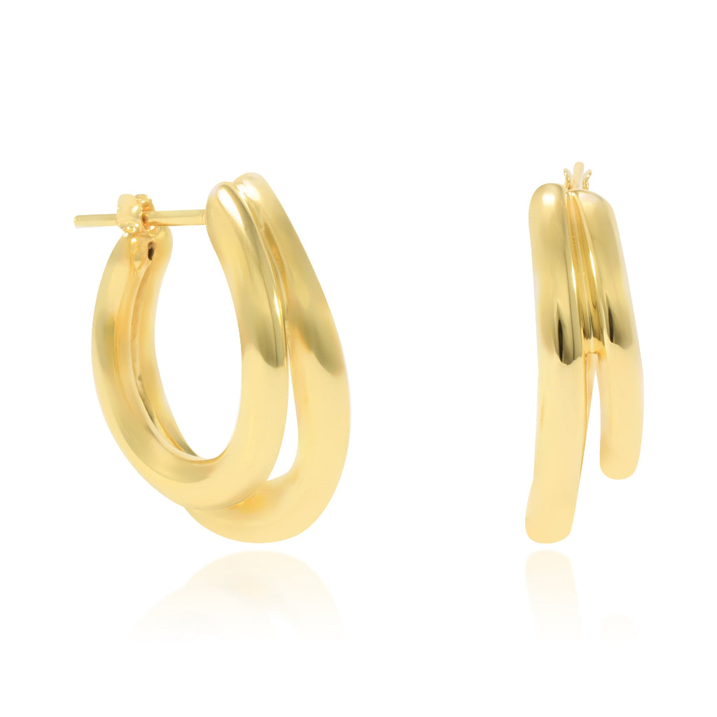 Pendientes de aro realizados en oro amarillo de 18 quilates en forma de doble tubo ovalado. 