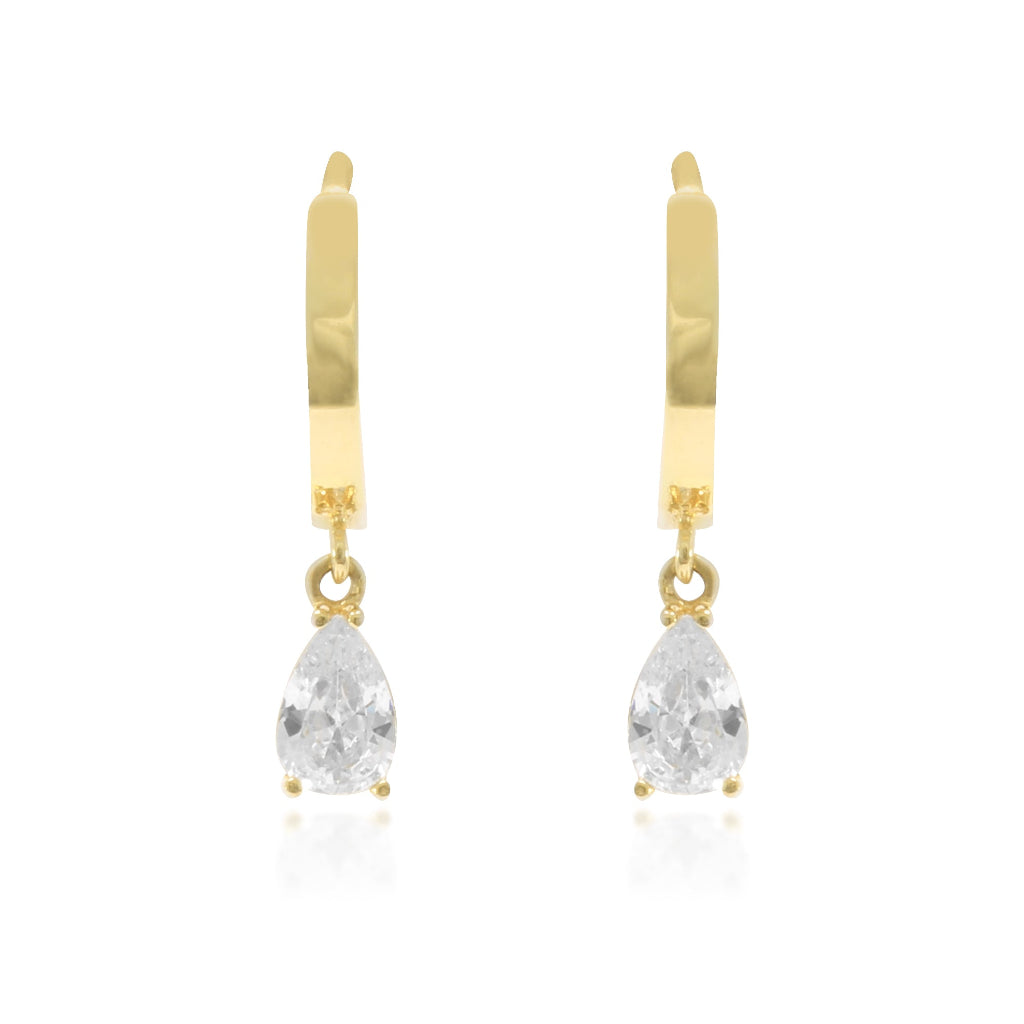 Pendientes de oro amarillo colgantes con una circonita incolora talla pera