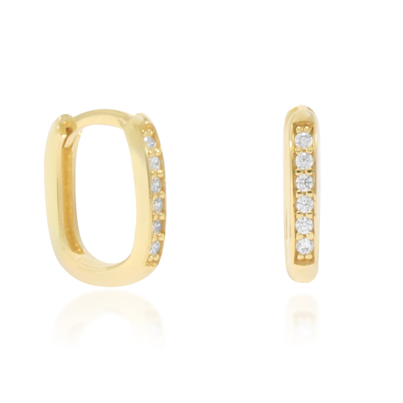 Pendientes de aro en oro amarillo de 18 quilates con forma cuadrada alargada y un carril de circonitas.