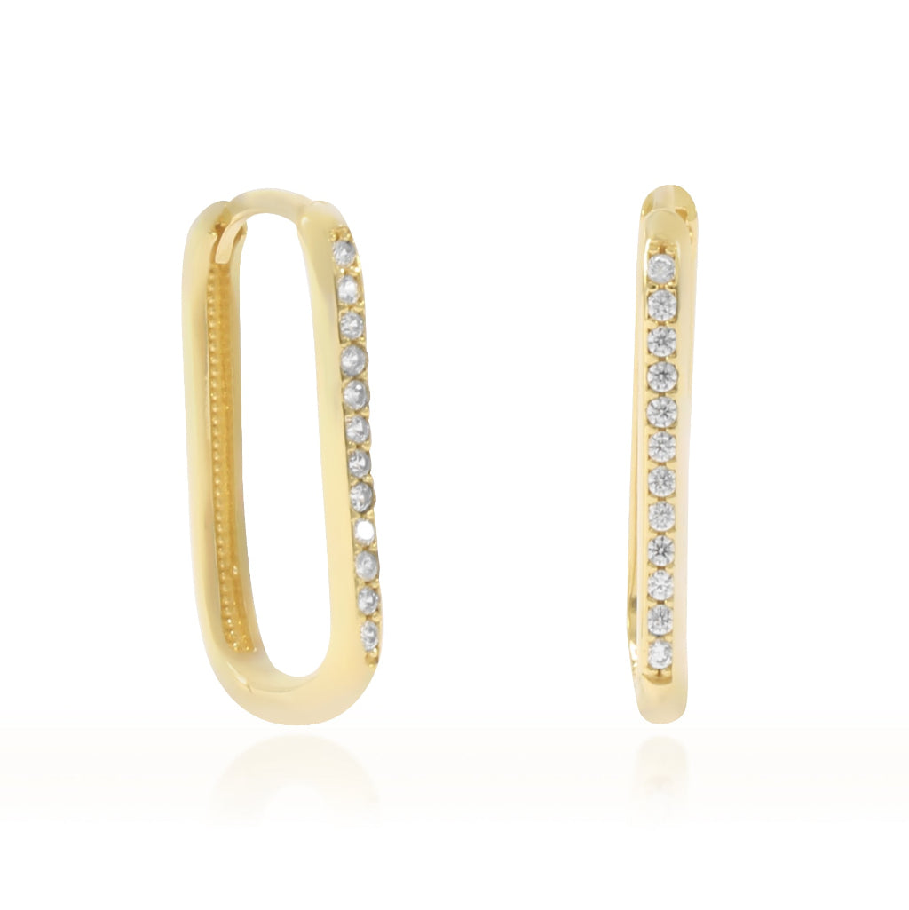 Pendientes de aro en oro amarillo de 18 quilates con forma cuadrada alargada y un carril de circonitas