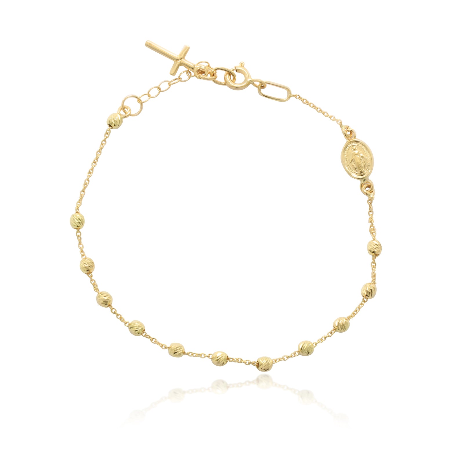 Rosario realizado en oro amarillo de 18 quilates con la Virgen Milagrosa