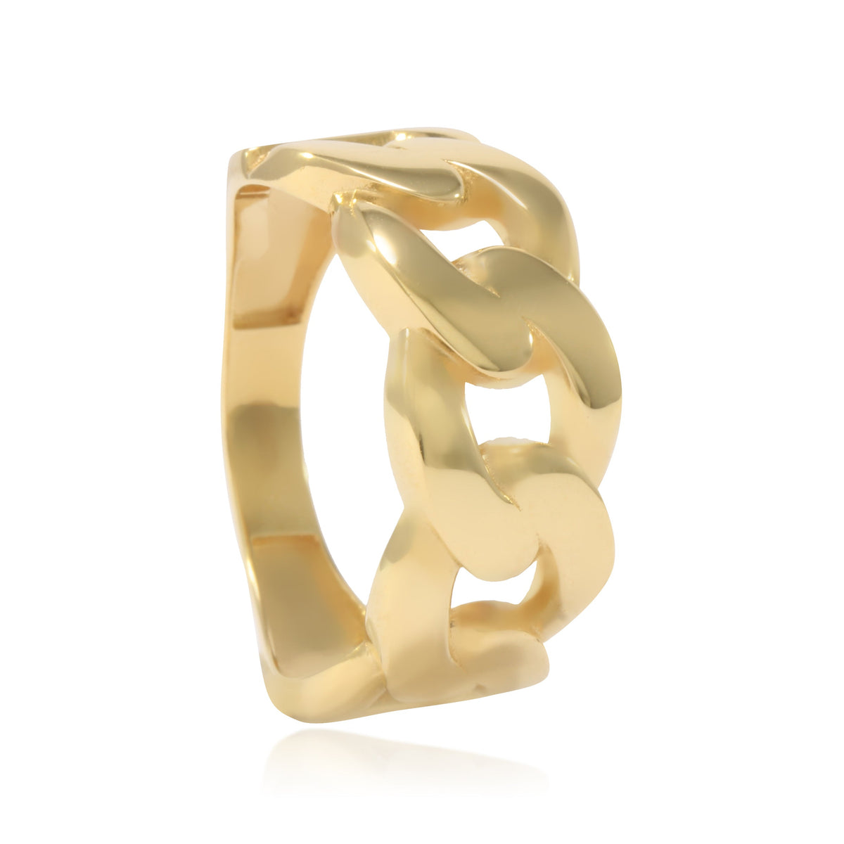 Sortija realizada en oro amarillo de 18 quilates con motivos entrelazados estilo cubano.