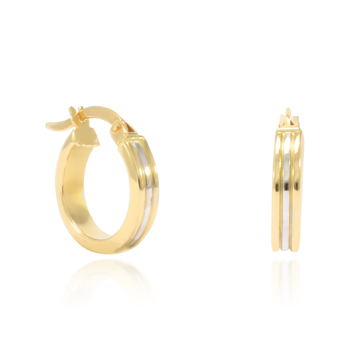 Pendientes de aro en oro blanco, rosa y amarillo de 18 quilates con forma aplanada.