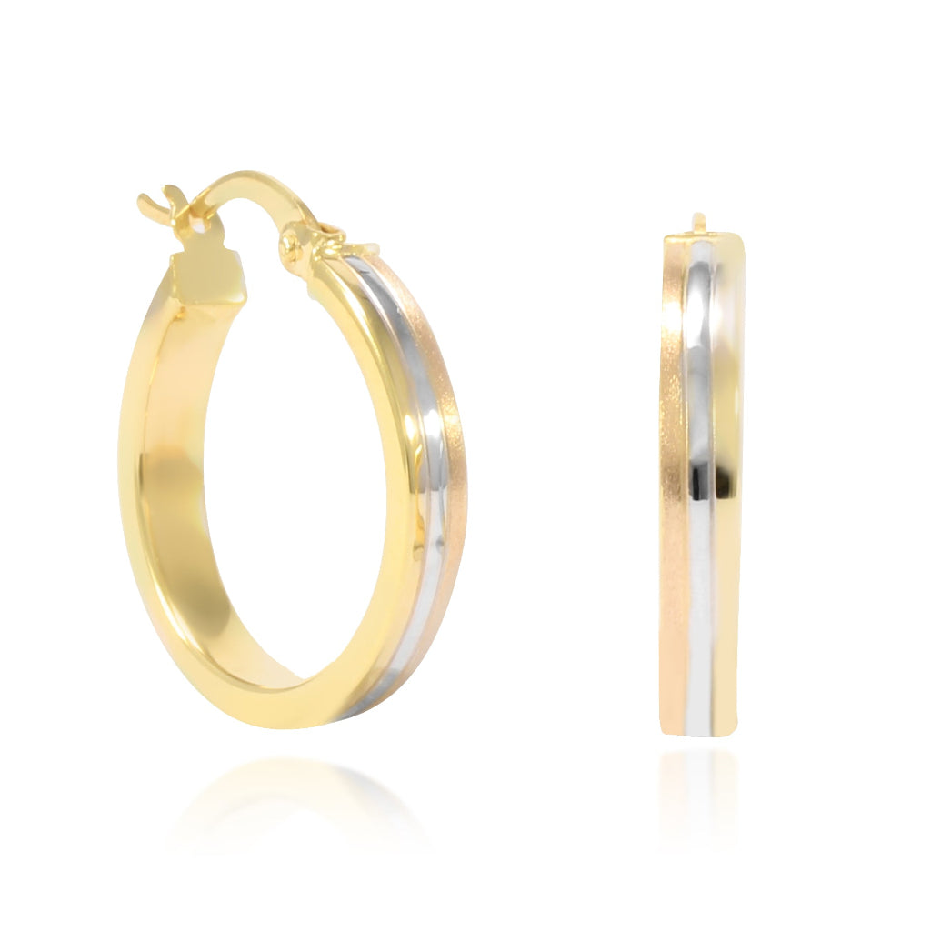 Pendientes de aro en oro blanco, rosa y amarillo de 18 quilates con forma aplanada